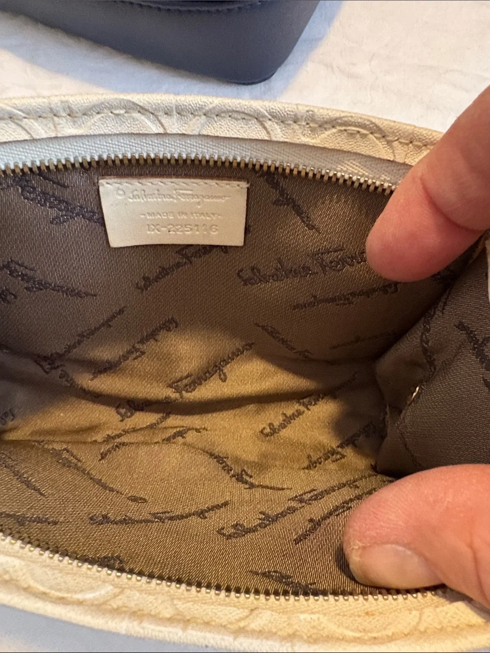 Beige Embossed Canvas Wristlet Pouch